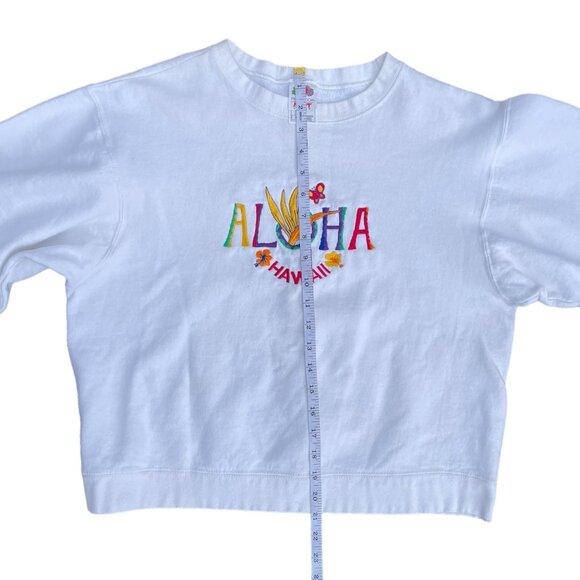 VTG Hawaii Aloha Bright Embroidered Cropped Crewneck Sweater - Picture 10 of 11